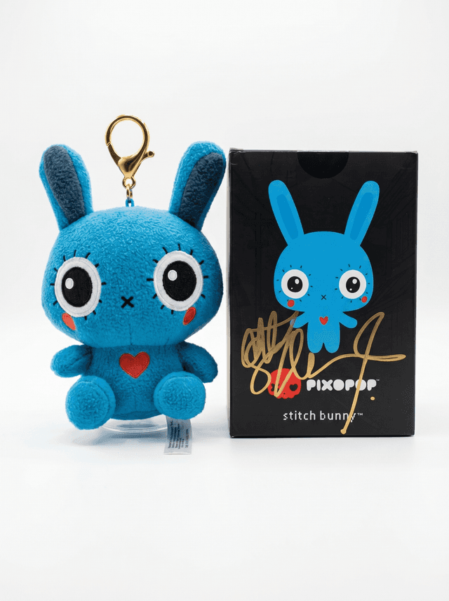 Hand signed Stitch Bunny Keychain and Box