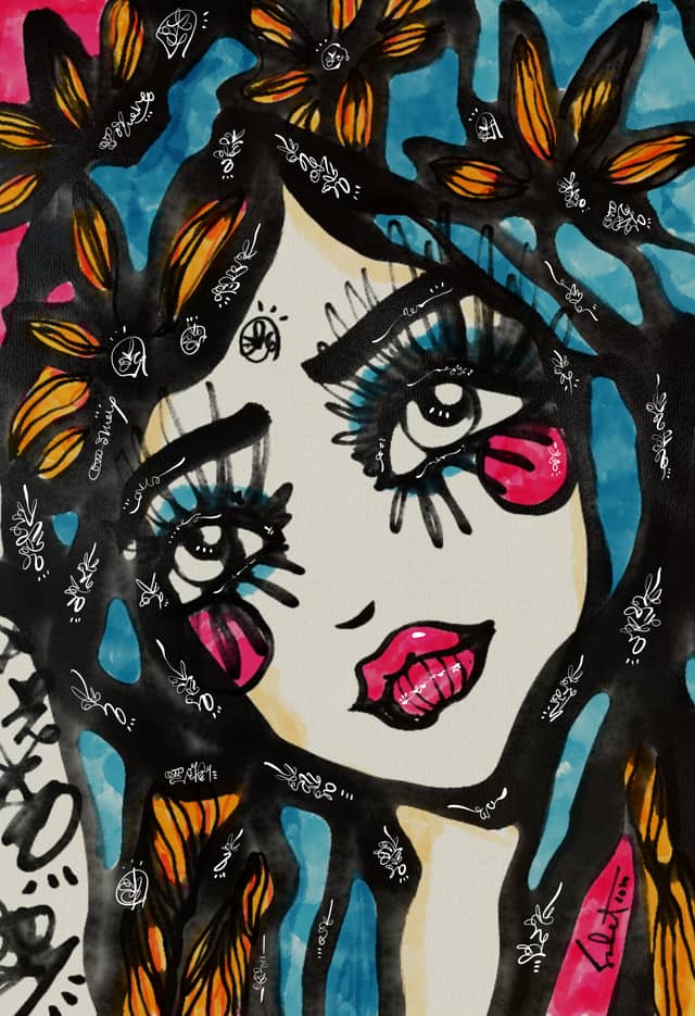 Blue Hearts 2026 Sabet 13" x 19" Mixed Media Original