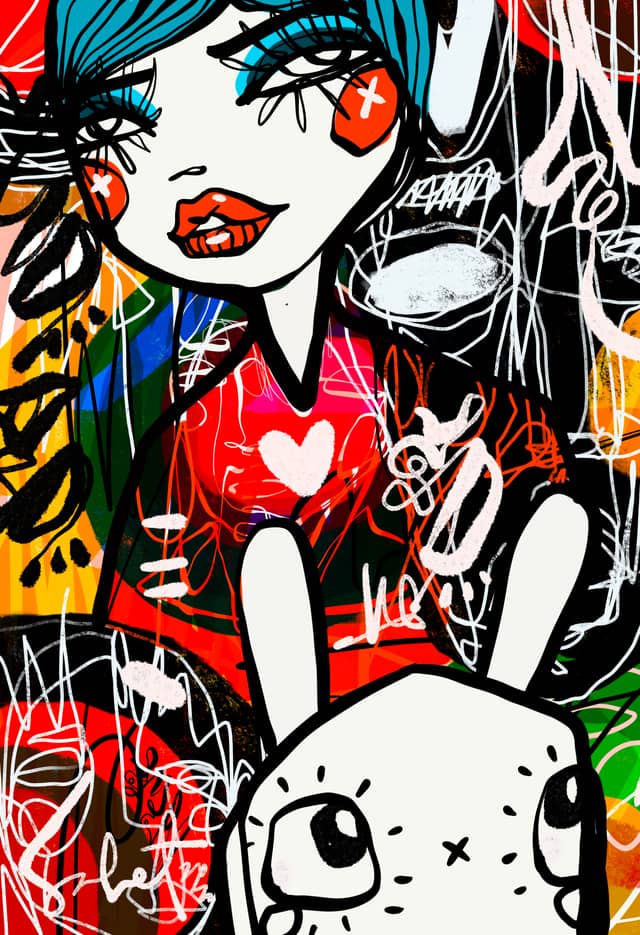 Bunny Hype 2026 Sabet 13" x 19" Mixed Media Original