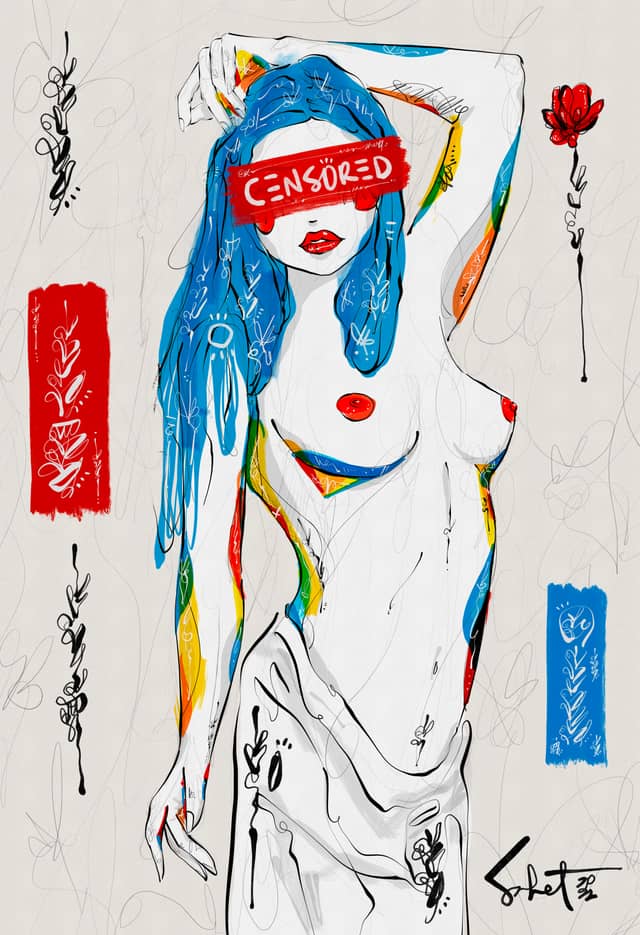 Censored Heart 2026 Sabet 13" x 19" Mixed Media Original