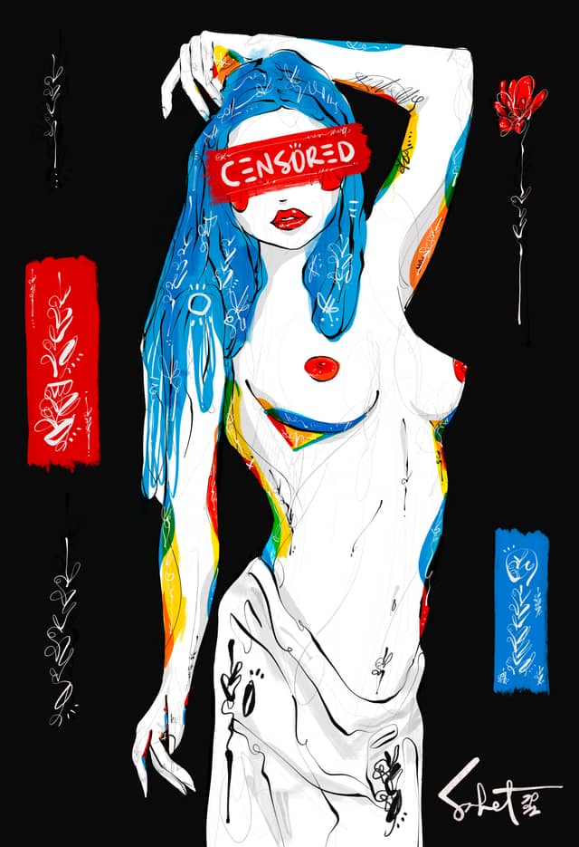 Censored Heart (Noir) 2026 Sabet 13" x 19" Mixed Media Original