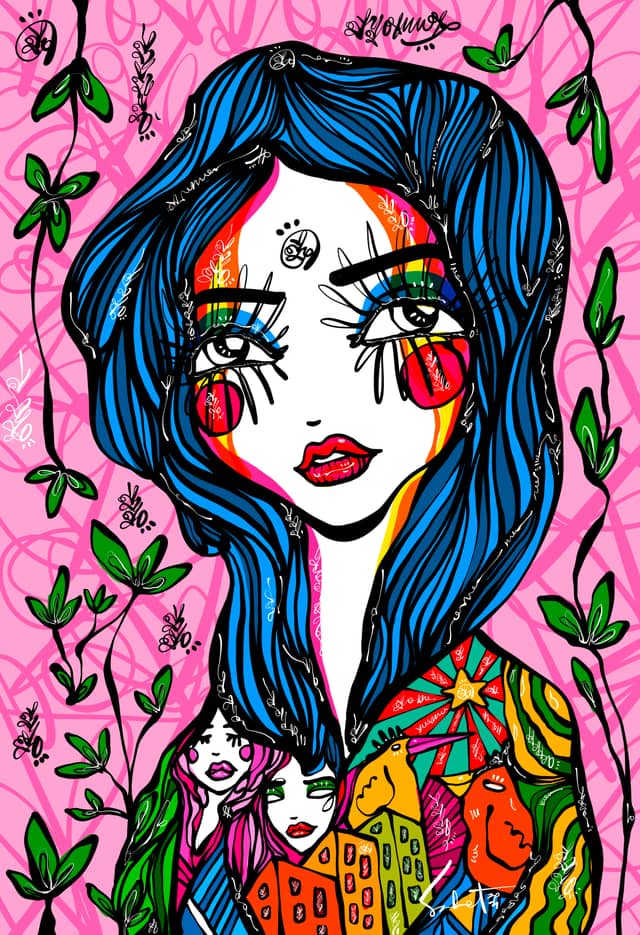 Cotton Candy Heart 2026 Sabet 13" x 19" Mixed Media Original