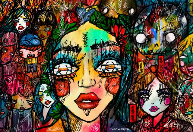 Twin Flames 2021 Sabet 13" x 19" Mixed Media Original