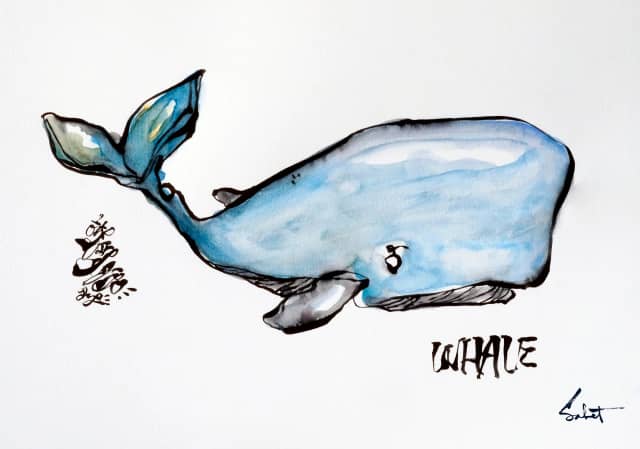 Whale 2018 Sabet 13" x 19" Mixed Media Original