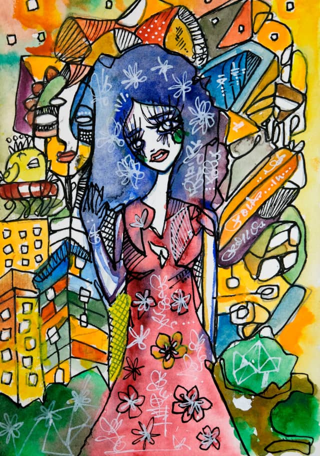 Boy trouble 2018 Sabet 13" x 19" Mixed Media Original