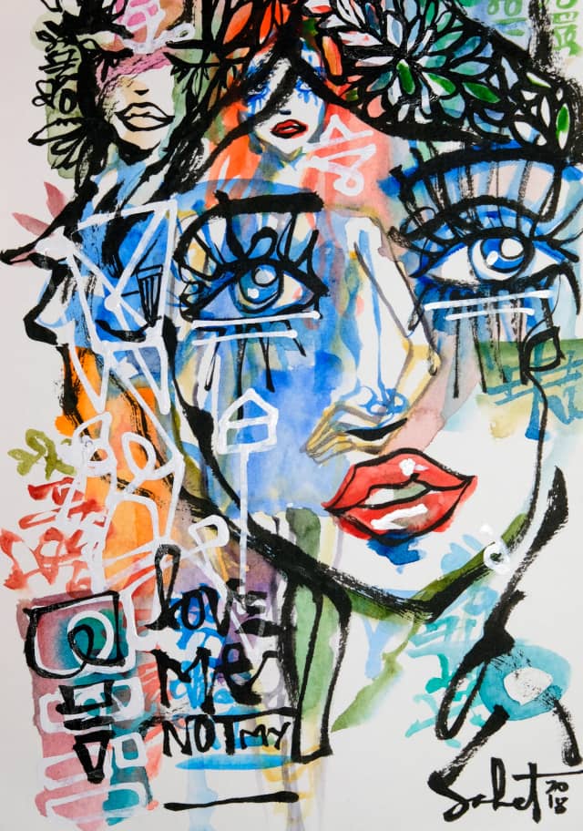 Love me 2018 Sabet 13" x 19" Mixed Media Original