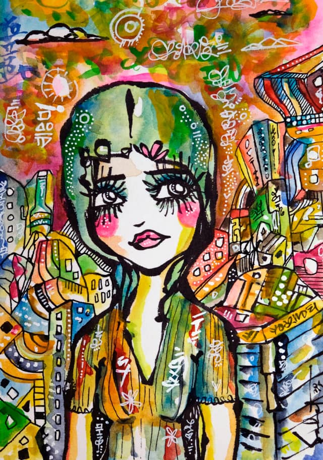 Swift heart 2026 Sabet 13" x 19" Mixed Media Original