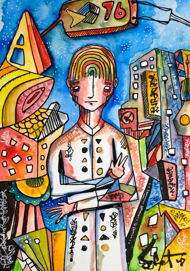 1976 visitor 2026 Sabet 13" x 19" Mixed Media Original