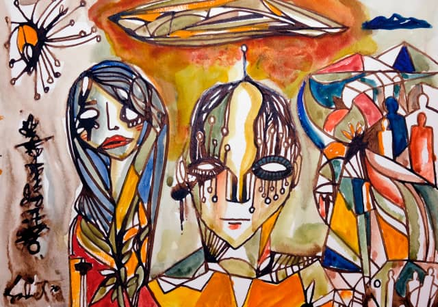 First contact 2026 Sabet 13" x 19" Mixed Media Original