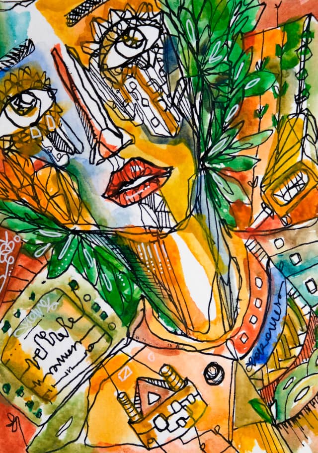 Green hearts 2026 Sabet 13" x 19" Mixed Media Original