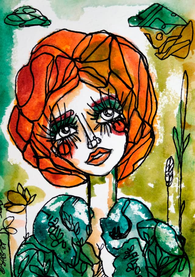 Green machine 2026 Sabet 13" x 19" Mixed Media Original