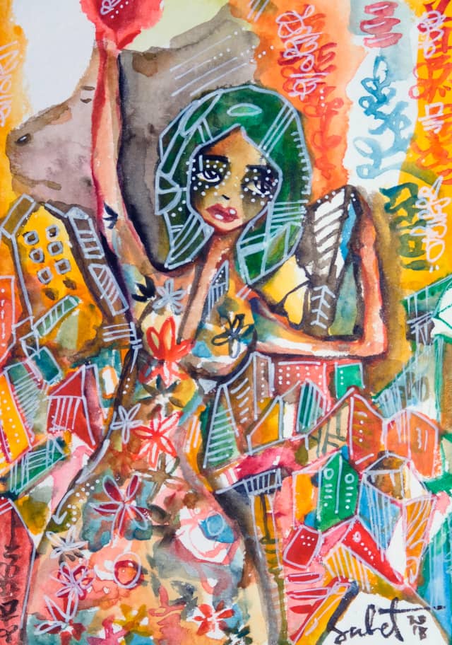 Manifest hearts 2026 Sabet 13" x 19" Mixed Media Original