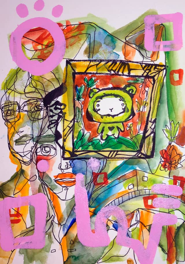 Pooky love 2026 Sabet 13" x 19" Mixed Media Original