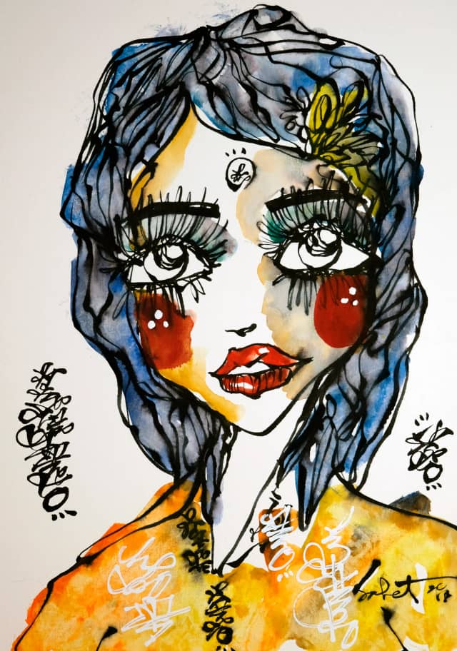 Rose petal 2026 Sabet 13" x 19" Mixed Media Original