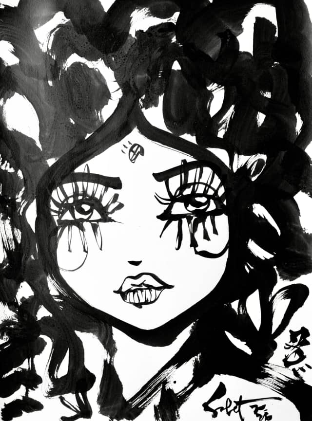Giggles | Ink + Flow | Icons 2026 Sabet 22" x 30" Original Ink on Archival Paper