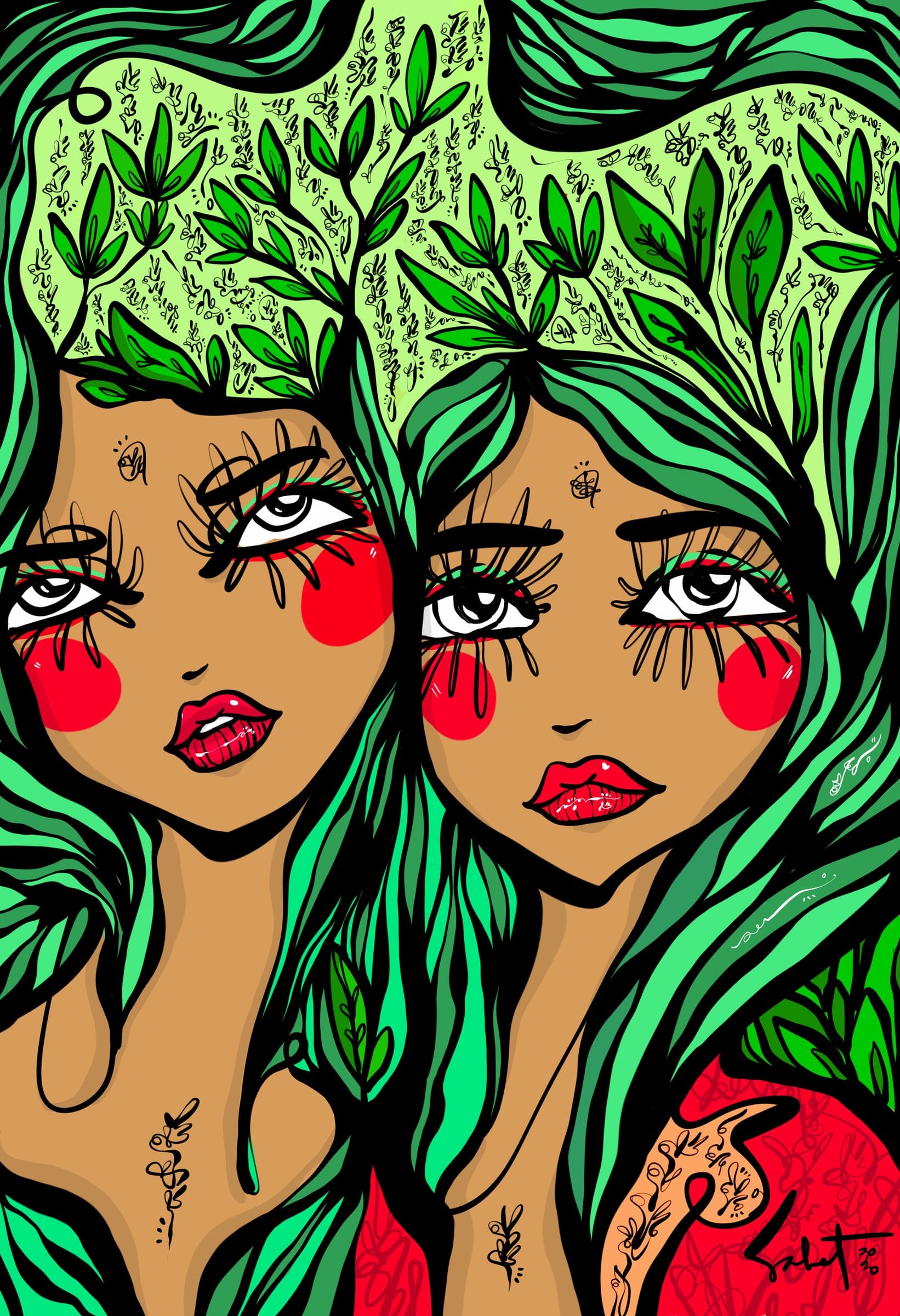 Green hearts 2026 Sabet 12" x 18" Giclée